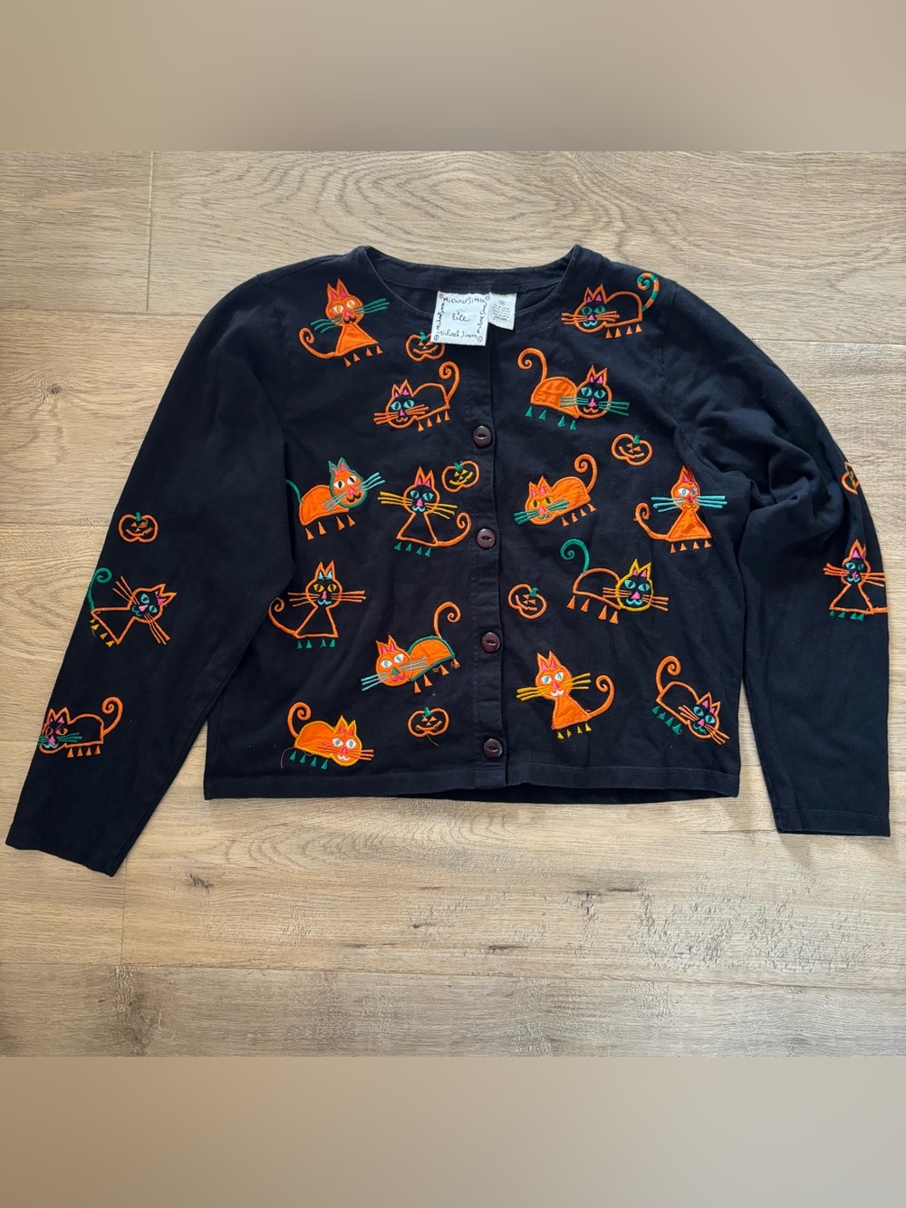 Vintage 90s Michael Simpson Lite Halloween Cat Cardigan